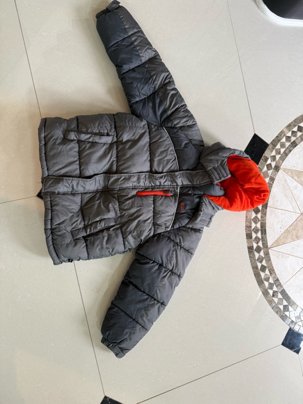 Gianni Bini Kids Charcoal Puffer Jacket with Red Hood